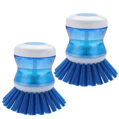 2 Pcs Comfortable Grip Kitchen Brush Multipurpose Scrubber Dish Brush with Soap Dispenser Set for Dishes Pots Pans Sink Cleaning