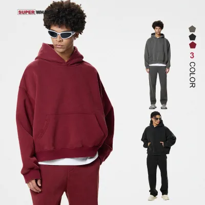 Custom Printing Logo Oversized Boxy Cotton Unisex Pullover Jogger Sweatpants and Hoodie Set