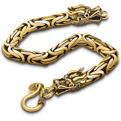 Vintage Dragon Head Cuff Bracelet Men Punk Hop Scale Chain Multicolor Metal Antique Silver/gold Plated Gothic Biker Beiver
