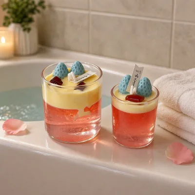 Handmade Two-Layer Jelly Dessert Candle Mini Glass Cup Strawberry Shape Decor Scented Candle Home Fragrance Ornament Gift