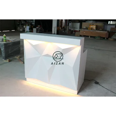 Artificial Stone Top Small Reception Desk Luxury White Front Desk Diamond Shape Design