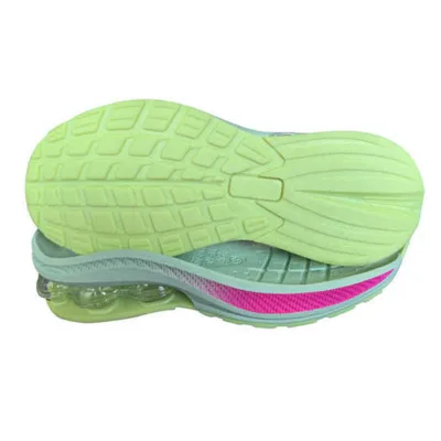 Custom TPR Air Cushion Shoe Sole Light Green Pink Stripe Anti Slip Running Sneaker Outsole Double Molded OEM Price Negotiable