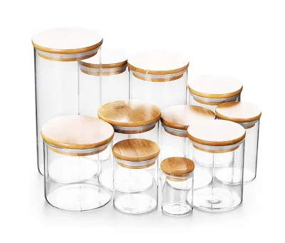 Spice Cookie Candy Sugar Grains Apothecary Food Storage Jar Containers High Borolicate Glass Jars With Bamboo Lids