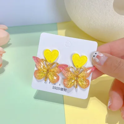 Wholesale Acrylic Korean Cute Gold butterfly Stud Earrings for Girl