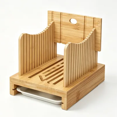 Bamboo Bread Slicer with Adjustable Width Guides, Sturdy Wooden Cutting Board, Ideal for Slicing Homemade Bread, Bagels and More