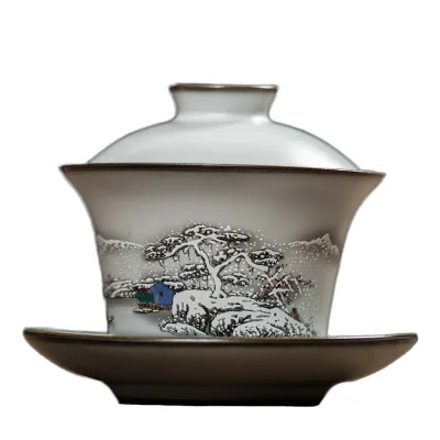 Antique Ru Ware Kung Fu Tea Cup Gaiwan Tureen Porcelain Eco-Friendly Home Supported Coffee Set Single Graced Japandi Guangdong