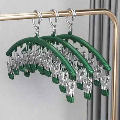 Stainless Steel Sock Hanger Multiple Clips Windproof Seamless Home Laundry Rack Underwear Multifunctional Tool Drying Socks
