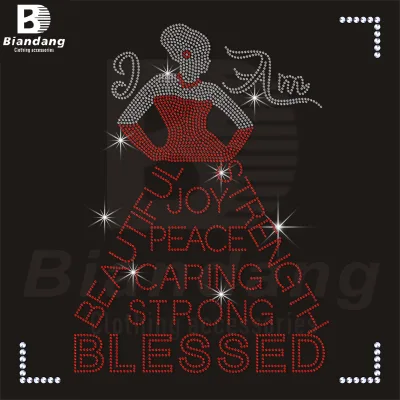 Blessed Women Diamond Rhinestone Heat Transfer Red Applique Rhinestone Dress Rhinestone Appliques for Delta Sorority Activities
