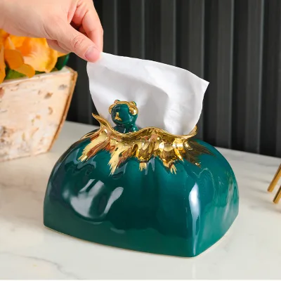 Customized Gold Music Bear Desktop Ceramic Tissue Box Cover Car Table Napkin Holders Luxury Tissue Box
