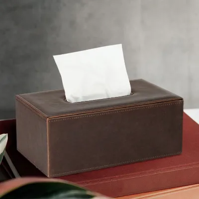 Brown Rectangular Leather Tissue Box Holder Tissue Box Cover