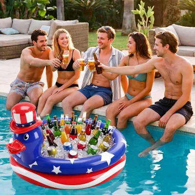 Inflatable Duck Ice Cooler, 47" Large 4th of July Ice Serving Bar with 19 Gallon Capacity Holds 130+ Cans, Beverage Cooler Bin