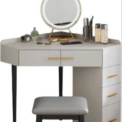 Vanity Home Bedroom Dressing Table Corner Makeup Table Makeup Mirror Makeup Stool with Drawer Side Cabinet