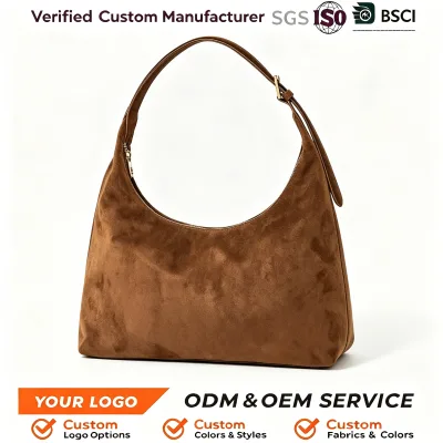 Custom Premium Women's Genuine Leather Single Strap Polyester Lining Fashion Large Capacity Crossbody Shoulder Bag with Zipper