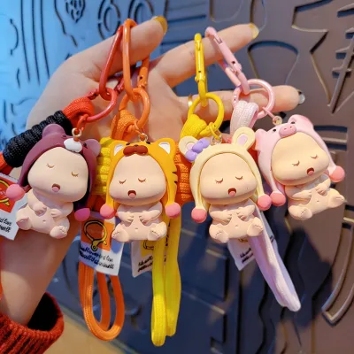 HECION Original Resin Sleeping Doll Keychain Cute Baby Doll Charm Character Key Holder Charm Keychain Novelty Gift Accessories