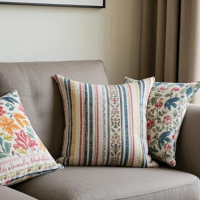 Eco Friendly Printed Linen Cotton Fabric for Cushion Covers Customizable Designs 180 GSM