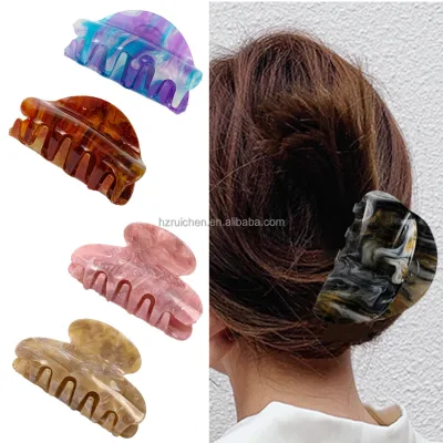 PL Women's Custom Fashion Acrylic Claw Hair Clip with Marble Pattern Ins Style Hair Accessory for Party for Girls