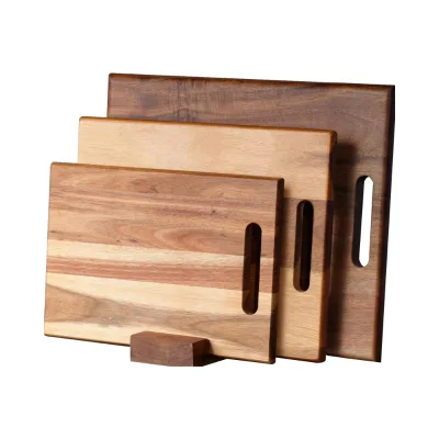 Acacia Wood Large Kitchen Cutting Board Set Thick Butcher Block Handle Eco-Friendly Wooden Trays for Meat Cheese Cutting Home