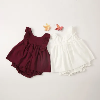 Ins Style Ruffle Solid Color Sleeveless Newborn Baby Girl Summer Dress