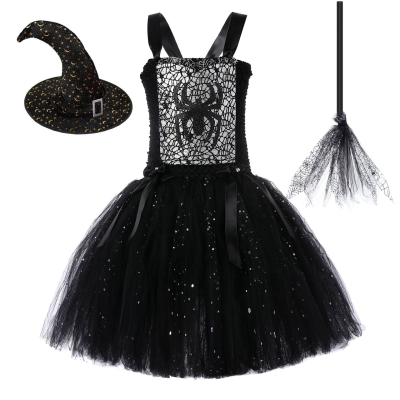 Halloween Black Witch Costume for Kids Dress Clothing Fancy Girl Party Dress