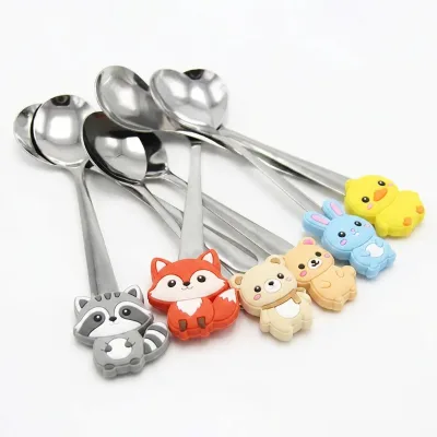 High Quality Eco-Friendly Silicone Cartoon Spoon Topper Customizable Giveaway Tea & Coffee Stirring Spoon Set