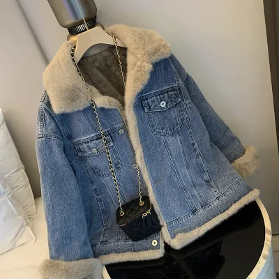 Vintage Coat for Women Autumn-Winter Fluffy Fleece Padded Coat Button Decoration Washed Technics Casual Loose Fit