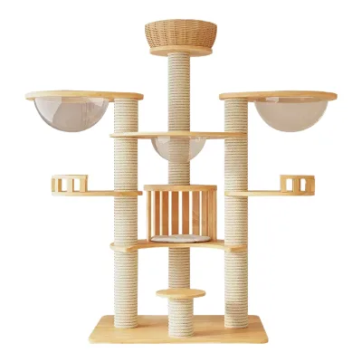Wholesale Home Use Sport Wood Multi-cat Climbing Frame and Cat Bed Tree