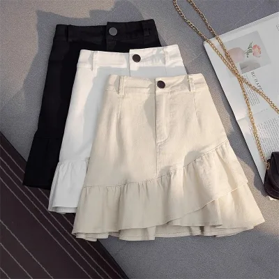 Women High Waist Lace Hem Mini Skirt Solid Color Textured a Line Short Skirt Casual Sweet Girls Mini Skirts With Lace Trim