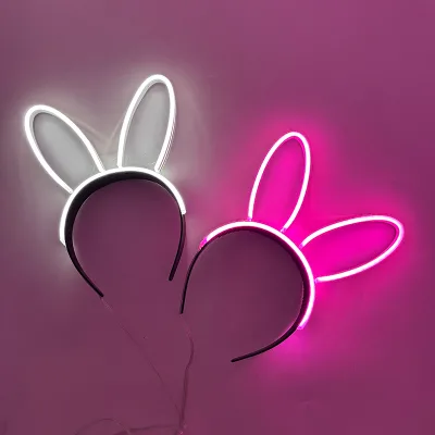 Cosplay Neon Light Rabbit Ears Headband Boys Girls Party Gift Night Headwear LED Glowing Headband for Bar Disco Dance