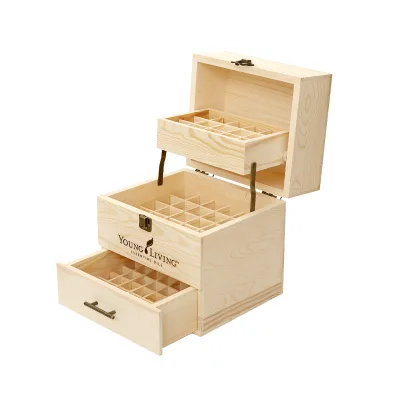 Wholesale Folk Art Style Wooden Essential Oil Storage Box Lovely Polished Pine Wood Essential Oil Box with Tray