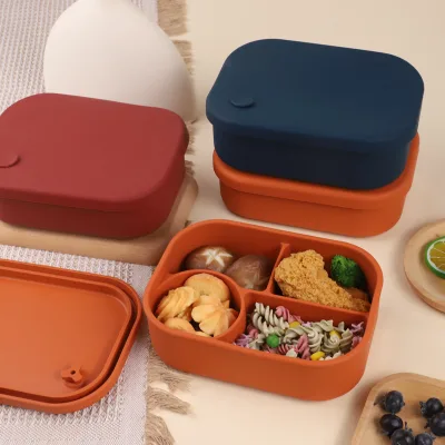 New Food-Grade Silicone Lunch Bento Box Microwave Heating & Fresh-Keeping Storage Compartmented Sealed Box