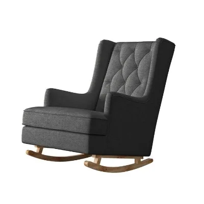 New Living Room Accent Chair Fabric Metal Wooden High Backrest Recliner Armrest Rocking Leisure Glider Contemporary Modern