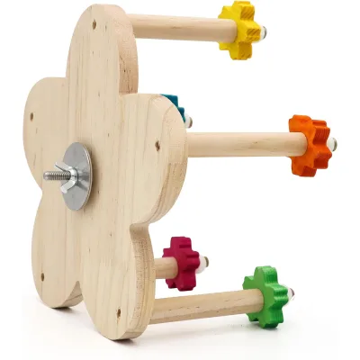 Bird Rotating Perch Toy,Durable Unique Wooden Ferris Wheel Parrot Toys with 5 Perches,Bird Cage Accessories for Parakeet