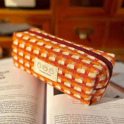 Japanese-style Ins Rainbow Woven Fabric Pencil Case Simple Dirt-resistant Large Capacity Stationery Storage Bag Student Girl