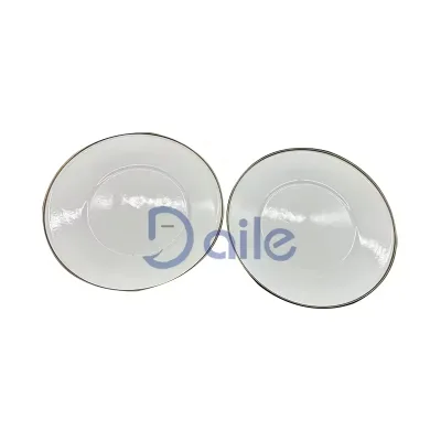 Modern Round Black Rim Enamel Plat Wedding White Red Enamel Dishes Plate for Dinner and Party