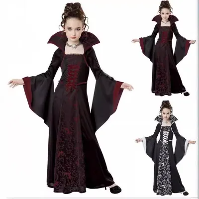 Halloween Black Witch Vampire Cosplay Costume for Kids Girls Disfraz Carnival Dress up Party Mujer Children Performance Clothes
