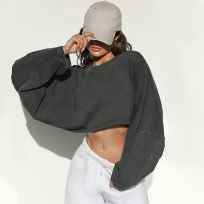 Custom Hoodie Printing Pullover Streetwear Embroidery Logo Crewneck Sweatshirt Cropped Yoga Gym Workout Sweat Shirt for Women