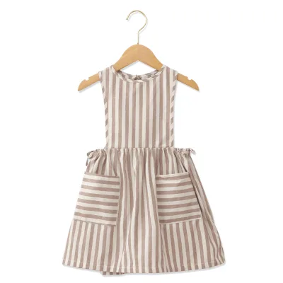 Wholesale Modern Design Children Summer Sleeveless Stripe 100%Cotton Knee-Length Sweet Baby Girls Dresses