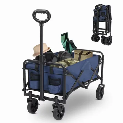 Heavy Duty Outdoor Folding Garden Foldable Camping Cart 600D Oxford Cloth Tools Trolley 80kg Load-Bearing Four Wheels
