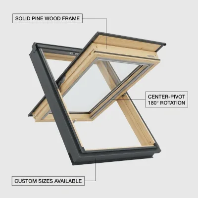 GELLJA CE Certified Modern Aluminum Alloy Swing Roof Skylight Double Glazed Attic Window with Dust-Proof Friction Hinge