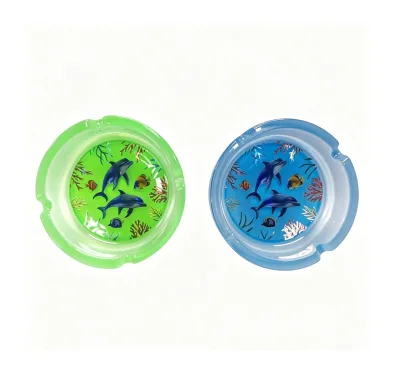 Customizable Transparent Colored Round Glass Beach Ashtray Classic Coastal Design for Home & Office Decor