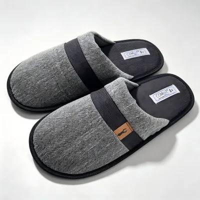 Men's Closed Toe Open Back Textile Mule Slippers Corduroy Lining Winter Warm Anti-Slip Indoor House Slippers Bulk Wholesale OEM