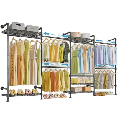 Timate F4 Industrial Wall Mounted Alloy Steel Powder Coated Heavy Duty Expandable Adjustable Clothes Rack Closet Organizer