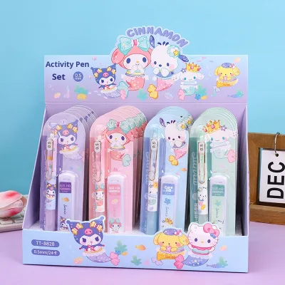 Cute Mermaid 0.5mm High-Looking Metal Pen Clip Automatic Mechanical Pencil Set with Activity Pencil Lead Stationery for Girls