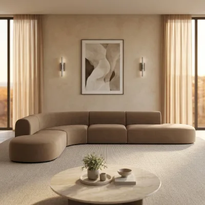 FERLY Factory Direct Luxury Velvet Modular Sofa Contract-Grade Curved Sectional for Boutique Hotel Lobby and Condo