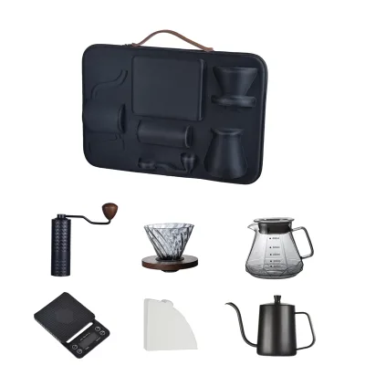 Portable Coffee & Tea Set 6 in 1 Black Travel Coffee Set for Pour Over Coffee Use