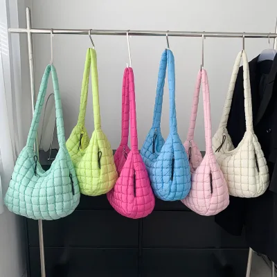 Customized Large Capacity Quilted Puffer Tote Bag Purse Puffy Crossbody Shoulder Bag Lightweight Nylon Bag for Mommy Mum  Women