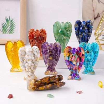 Natural Crystal Chips Angel Ornament Resin Craft Art Car Home Decor Gift Wholesale