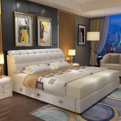 Bedroom Furniture Double Bed Luxury Leather King Size Modern Storage Up-holstered Beds