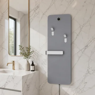 Modern Dual Fuel Heated Towel Radiator with Stone Panel Design Space-Saving Wall-Mounted Bathroom Warmer