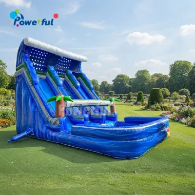 Commercial Backyard Palm Tree Jumping Bouncer Marble Tropical Waterslide Combo Bounce House Inflatable Water Slide with Pool